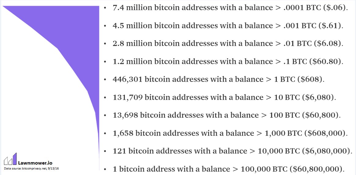 Bicoin wealth is distributed based on addresses and volumes 